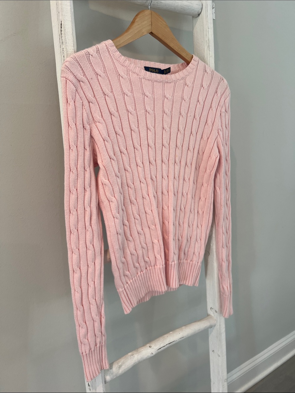 Ralph Lauren Pink iconic classic Cable-Knit Crewneck Sweater size small - Picture 6 of 8